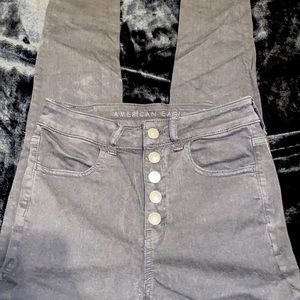 American eagle super hi- rise jegging with button fly, light distressing, size 4
